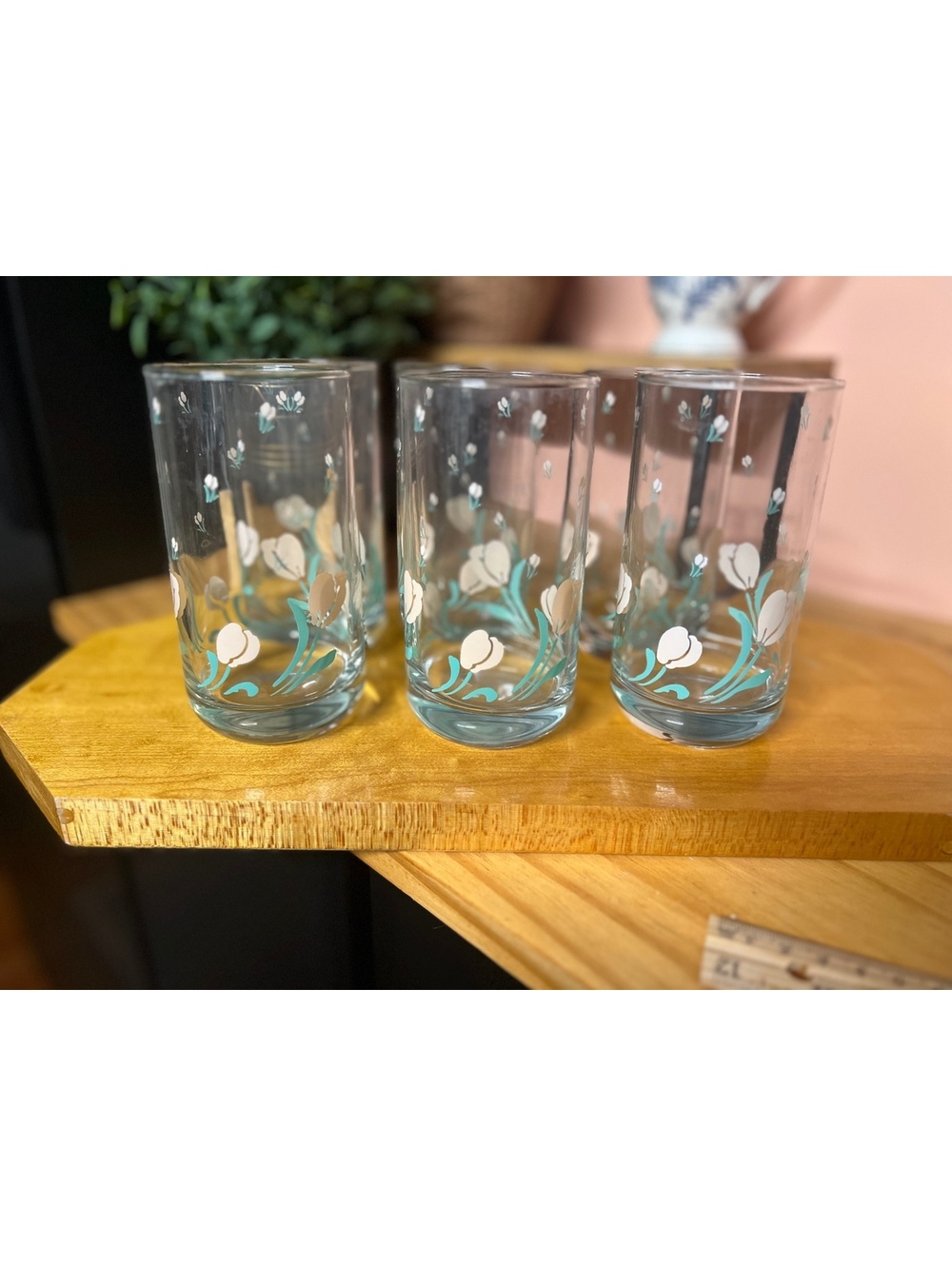 Set of 6 Vintage Libbey Springtime Highball Glasses with Floral Design